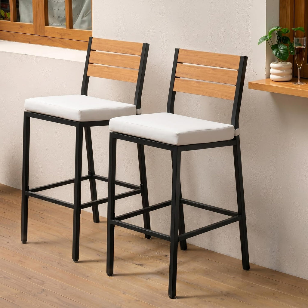 Crestlive Products Outdoor Bar Stools Set of 2, Patio Counter Height Barstools with Cushions, Tall Chairs with Back and Footrest for Deck, Lawn, Garden, Backyard, Poolside, Or Indoor Use