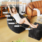 Cloud Large Bean Bag Chair with Ottoman, Corduroy Fabric+35D Memory Foam Big Beanbag Chair for Adults,Lounger Chairs Sofa Boneless Puff Chair for Living Room (Beige) (Black, Clouds)