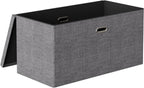 VECELO 30'' Folding Storage Ottoman Bench, End of Bed Linen Fabric Foot Rest Stool with Padded Seat, Large Footstools for Bedroom, Living Room, Load 500 lb, Grey