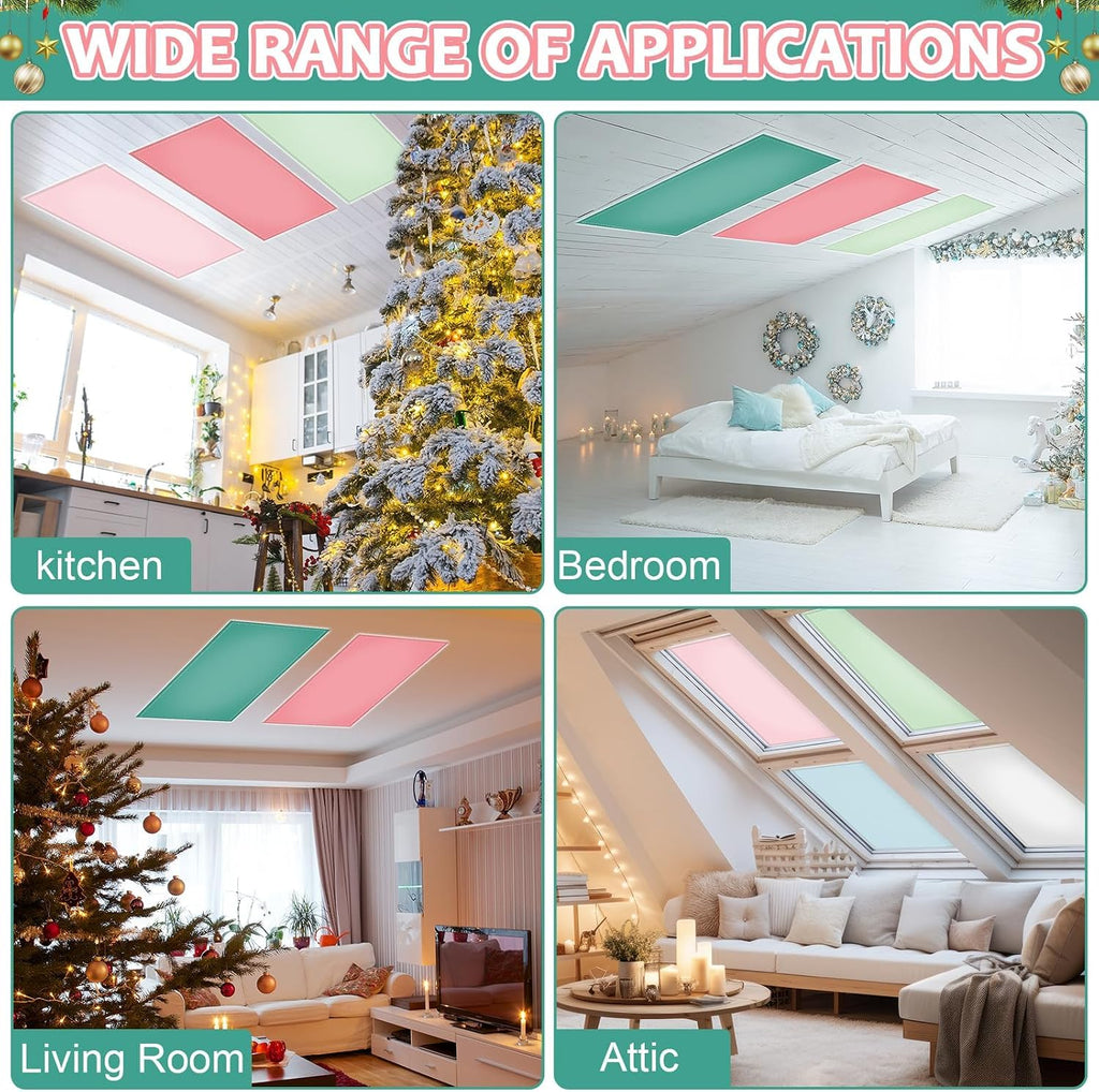 QOUBAI 6PCS Fluorescent Light Covers, 4x2 Feet Magnetic Light Cover Fluorescent Lights Shade Panel Positive Inspirational Ceiling Light Filter for Office Classroom Home Drop Ceiling Pastel Pink Green