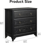 Chogori Farmhouse Solid Wood Nightstand, Rustic End Table with 3 Drawers & Vintage Ring Pulls, Sturdy Accent Side Table for Bedroom, Living Room, Hallway (Black-3 Drawers)