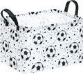 Kids Storage Basket with Soccer Print, 14.5" x 10.2" x 9.1", Waterproof with Leather Handles, Collapsible Rectangular Bin for Boys Sports Gear, Toys & Laundry