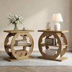 Tribesigns End Table Set of 2, Narrow Side Table with Storage, 3-Tier Couch End Table Bedside Tables for Small Spaces, Bedroom, Natural Oak