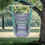 Galvanized Pipe Cut 130 * 100cm Green Strip Polyester Cotton Cushion Hanging Chair with 2pcs Cushion