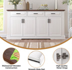 63" Fluted Sideboard Buffet with 4 Doors & 3 Drawers, Large Modern Farmhouse Accent Credenza with Adjustable Shelves for Kitchen, Dining Room, Living Room (White)