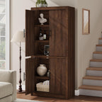 Takywep 70.45” Tall Farmhouse Kitchen Pantry Cabinet, Wood Storage Cabinet with 4 Doors & Adjustable Shelves, Anti-Tip Design, Sturdy Bookcase for Kitchen/Dining/Office, Walnut
