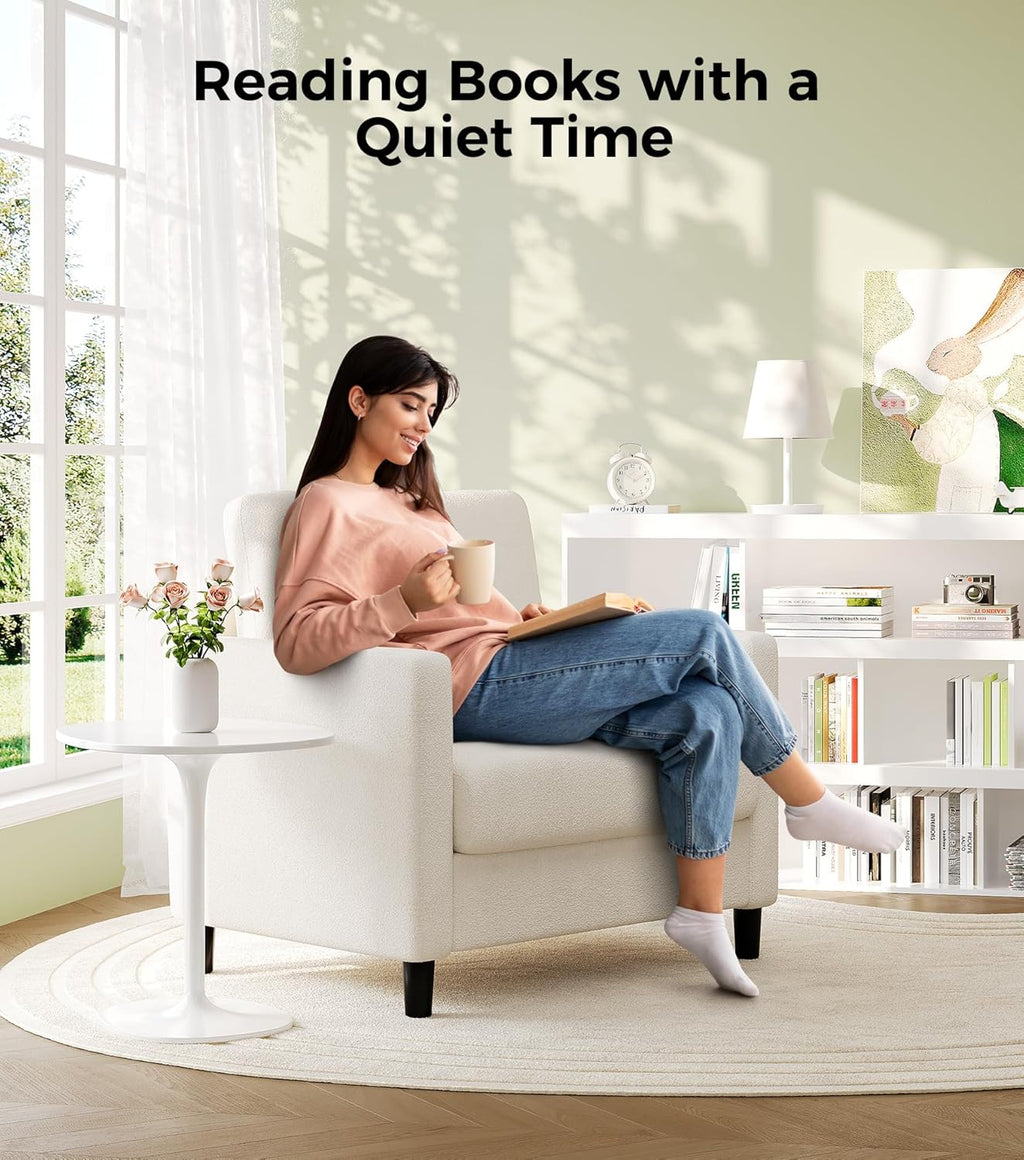 Welzona Sofa Accent Chair, 33" Reading Chair for Bedroom, Tool-Free Setup Living Room Accent Chairs, Comfy Arm Chairs Living Room, All-Wood Reading Nook, Beige
