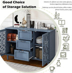 Sideboard Buffet Cabinet, American Farmhouse Blue 2 Door 3 Drawer Storage Credenza, Hollow Carved, Living Room Entryway Kitchen Dining Room Console Table, Home Furniture Decor