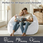 Bean Bag Chairs for Adults, Giant Beanbag Sofa Comfy Reading Chair, Oversized Bean Bag Chairs for Living Room Bedroom, Soft Faux Fur Fabric, 3.2FT, Light Grey, Plush