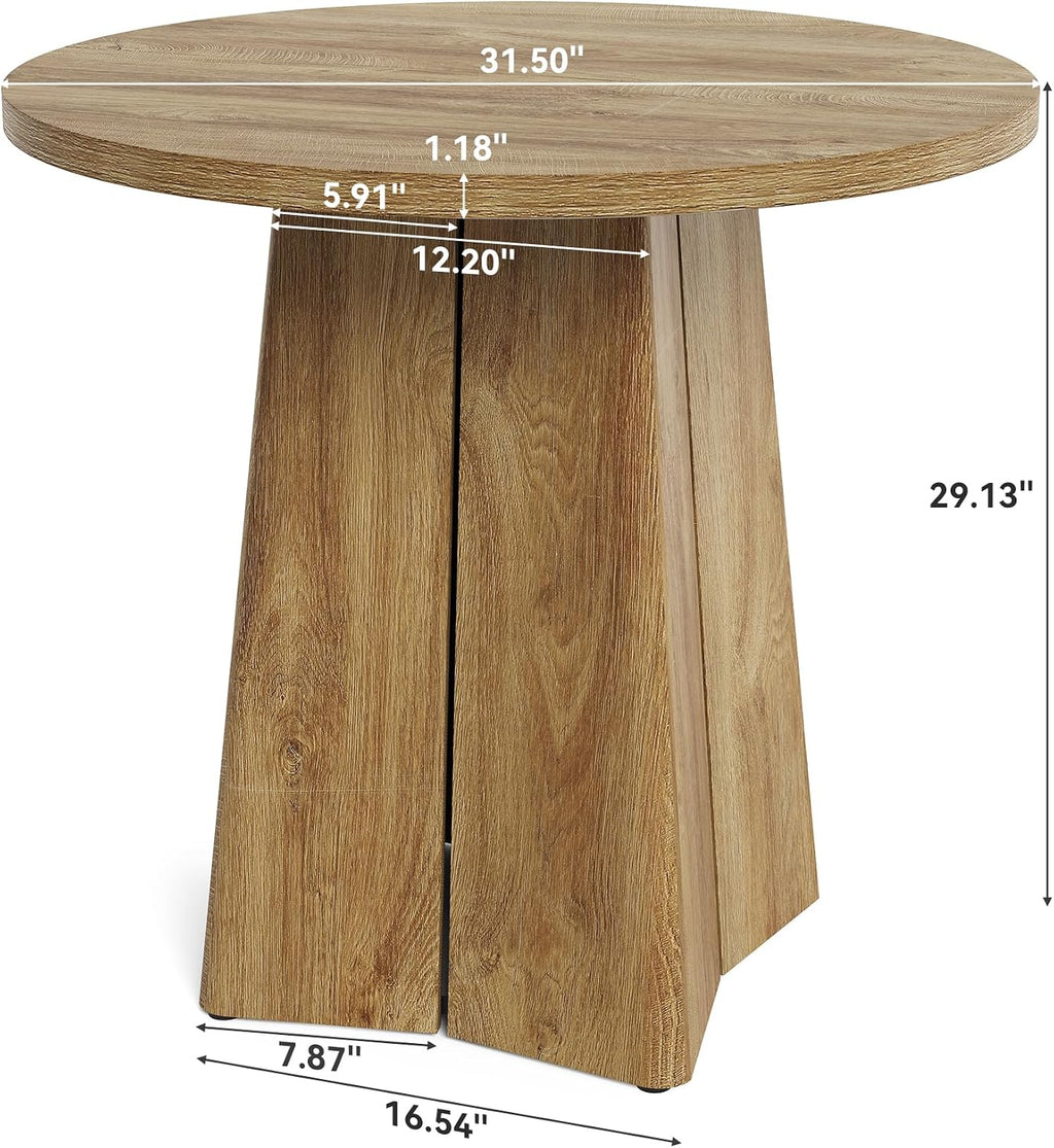 LITTLE TREE 31.50-Inch Round Dining Table for 2, Farmhouse Circle Kitchen Table, Dining Room Table with Wooden Pedestal Base, for Dining Room, Kitchen (Light Walnut)