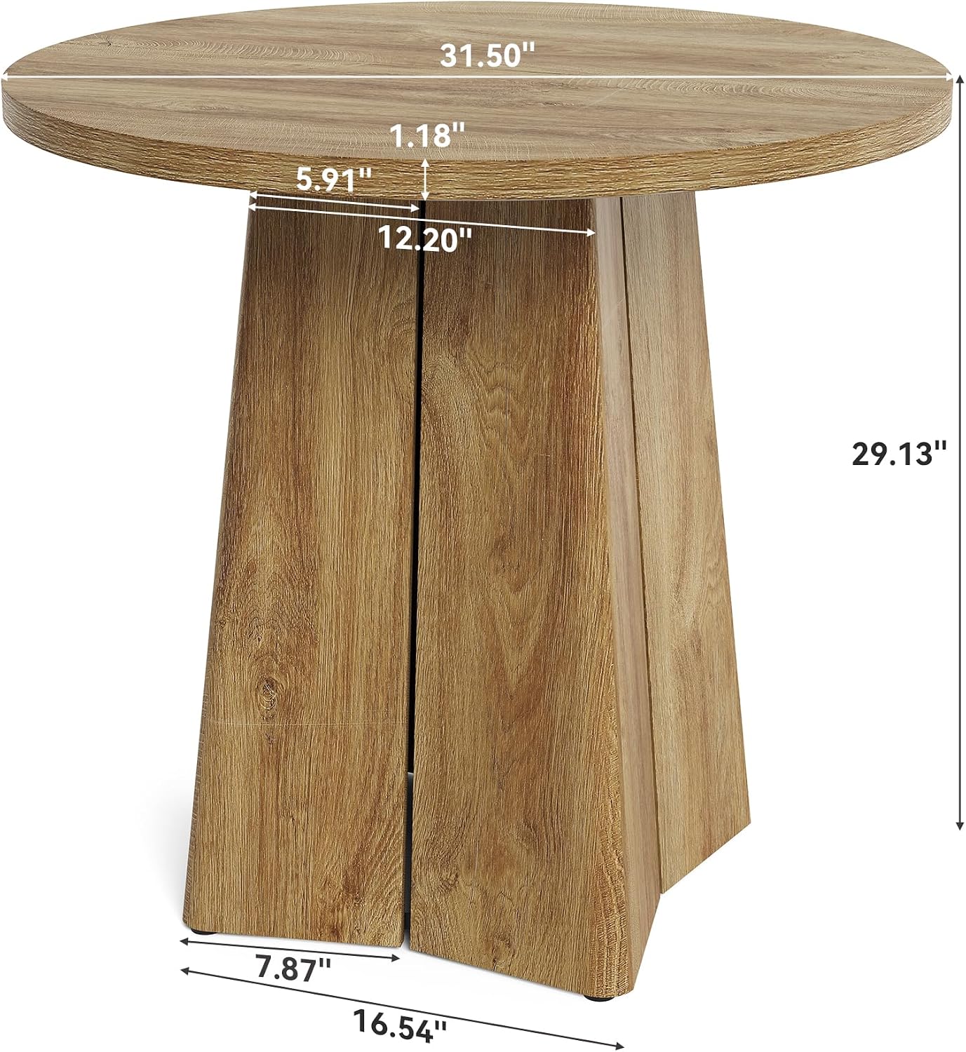 LITTLE TREE 31.50-Inch Round Dining Table for 2, Farmhouse Circle Kitchen Table, Dining Room Table with Wooden Pedestal Base, for Dining Room, Kitchen (Light Walnut)