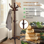 Solid Wood Coat Rack, Free Standing Hall Coat Tree with 11 Hooks, 2 Height Options, 270lbs Load, Stury Base, Clothes Rack for Entryway, Hallway, Bedroom (Tri-legged Base - Dark Brown)