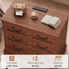VVFLU 27.6" Wide Farmhouse Nightstand with Charging Station, 3 Drawer Nightstands Set of 2, Larger Side Table End Table, Modern Night Stand for Bedroom, Living Room, Cherry Nightstand