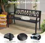 VINGLI Outdoor Metal Bench w/PVC Back - All Weather Resistant Black Garden Patio Bench for Entryway Front Porch Entryway Decor Deck (Black, Tulip)