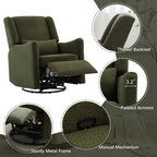 29.5'' Wide Swivel Rocker Recliner with 3-Position Lock Leg Rest, Nursery Chair with Sturdy Metal Base for Living Room, Bedroom and Apartment, Teddy Fleece (Seaweed Green)