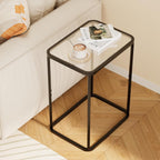Garden 4 you Glass Side Table, Rectangle End Table with Metal Frame, Modern Bedside Table for Office, Bedroom, Living Room, Study, Small Spaces, Easy Assembly, 15.75 * 11.81 * 20.87 Inches, Black