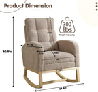 Rosevera Nursery Rocking Chair with Adjustable Footrest for Living Room - Teddy Fabric, Solid Wooden Legs, Comfortable Lounge Armchair with High Backrest and Side Pockets (Modern, Light Coffee)