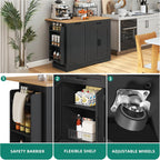 YITAHOME 50 Inch Rolling Kitchen Island with Trash Can Storage, Portable Mobile Islands Table with Drop Leaf, Floating Kitchen Butcher Block Cart on Wheels, Fits 13 Gallon Garbage Bin, Black