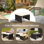 ORALNER Outdoor Ottoman, Set of 2 Wicker Footstools, All-Weather Rattan Foot Stools w/Removable Cushions, Patio Footrest Extra Seating for Porch, Poolside, Garden, Deck, Easy Assembly (Off White)