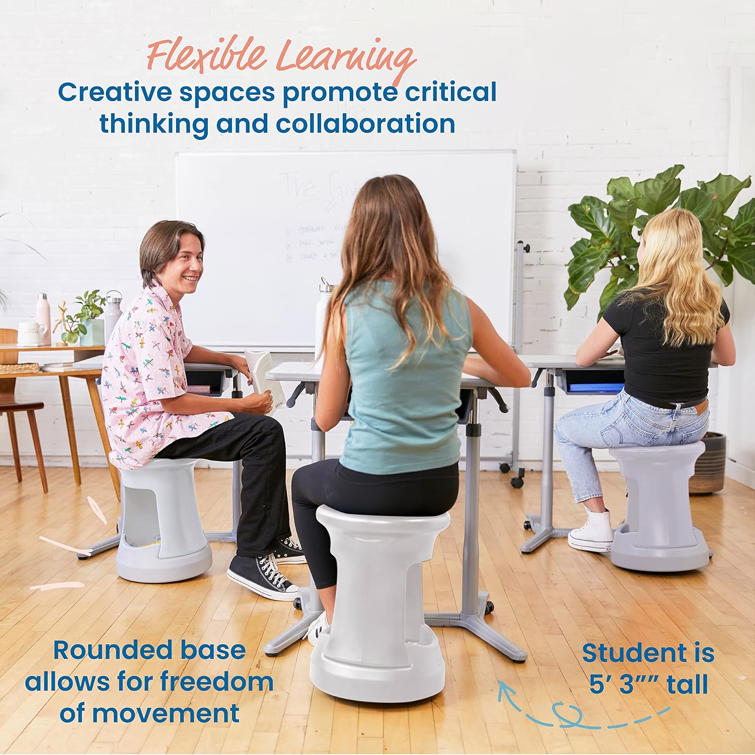 ECR4Kids Active Storage Wobble Stool, 18in Seat Height, Childrens Furniture, Light Grey