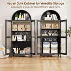 72.8" Tall Display Cabinet with Glass Doors, Metal Arched Cabinet with 2 Adjustable Shelves & Lock, Freestanding Curio Storage Cabinet for Home, Assembly Required, Black