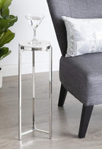 Kate and Laurel Aguilar Glam Round Drink Table, 8 x 8 x 23, Silver and White, Small Accent Table for Use as Plant Pedestal Stand with Marble Tabletop