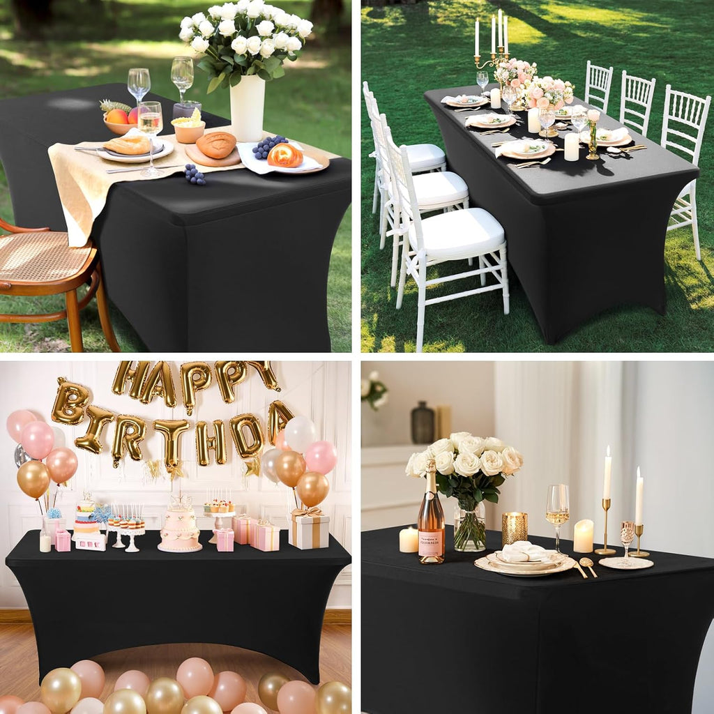 6ft Folding Table with Black Table Cloth Indoor, Foldable Desk with HDPE Tabletop, Safety Locks, Easy to Carry and Store, No-Assembly Outdoor Camping Table for Dining, Party, Picnic, White