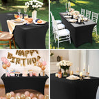 6ft Folding Table with Black Table Cloth Indoor, Foldable Desk with HDPE Tabletop, Safety Locks, Easy to Carry and Store, No-Assembly Outdoor Camping Table for Dining, Party, Picnic, White