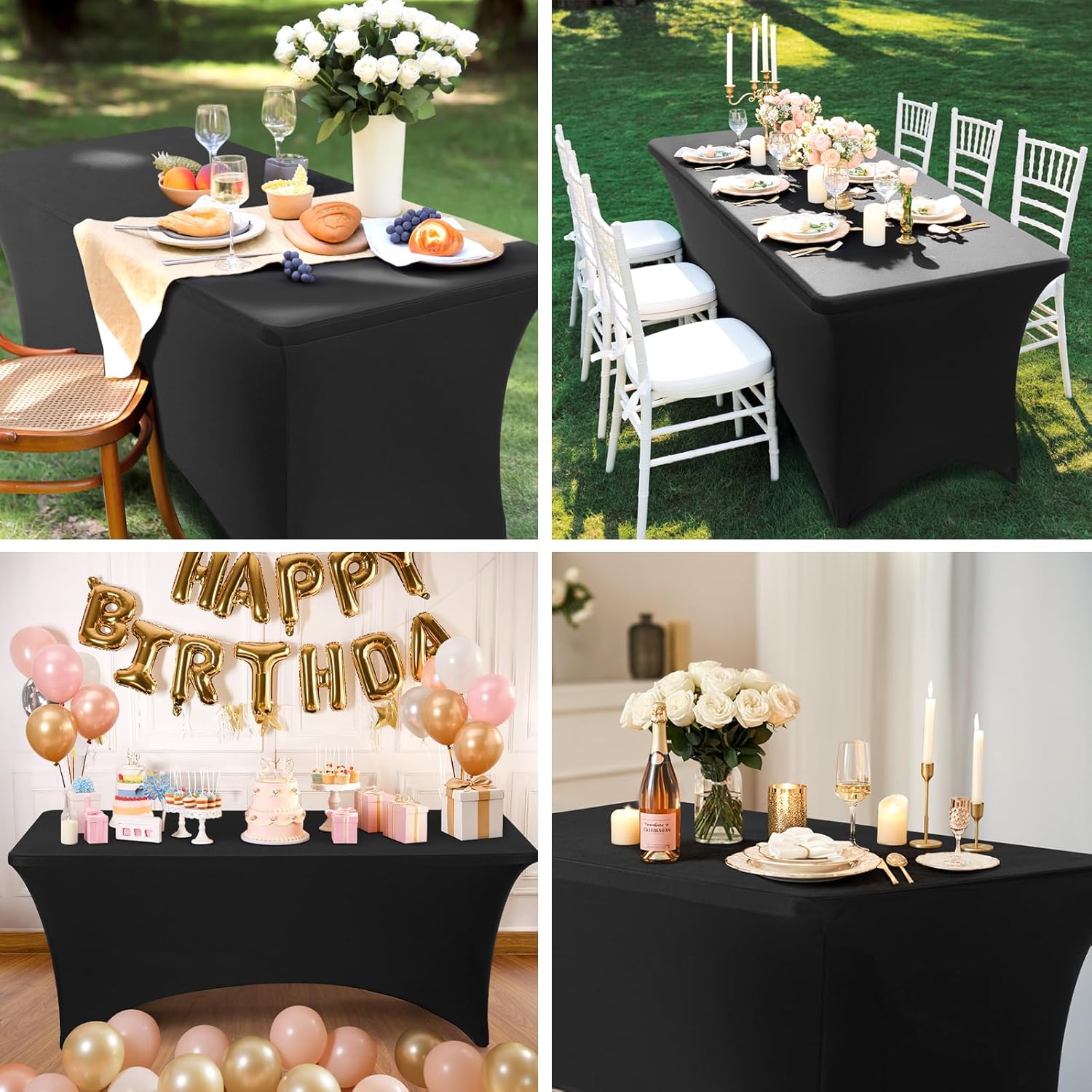 6ft Folding Table with Black Table Cloth Indoor, Foldable Desk with HDPE Tabletop, Safety Locks, Easy to Carry and Store, No-Assembly Outdoor Camping Table for Dining, Party, Picnic, White