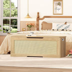 usikey 47.2" Large Storage Chest with Fabric Drawer, Toy Box with Safety Hinges, Extra Wide Storage Bench for Bedroom, Living Room, Entryway, Supports 300 lb