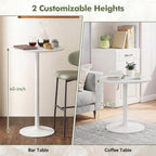 POWERSTONE Two-in-one Cocktail Tables Set of 6, 24'' Round Bar Tables with Sturdy Metal Base, 40"/22" Two Convertible Height High Top Pub Table, Coffee Table for Home Bar, Bistro, Dining Room, White