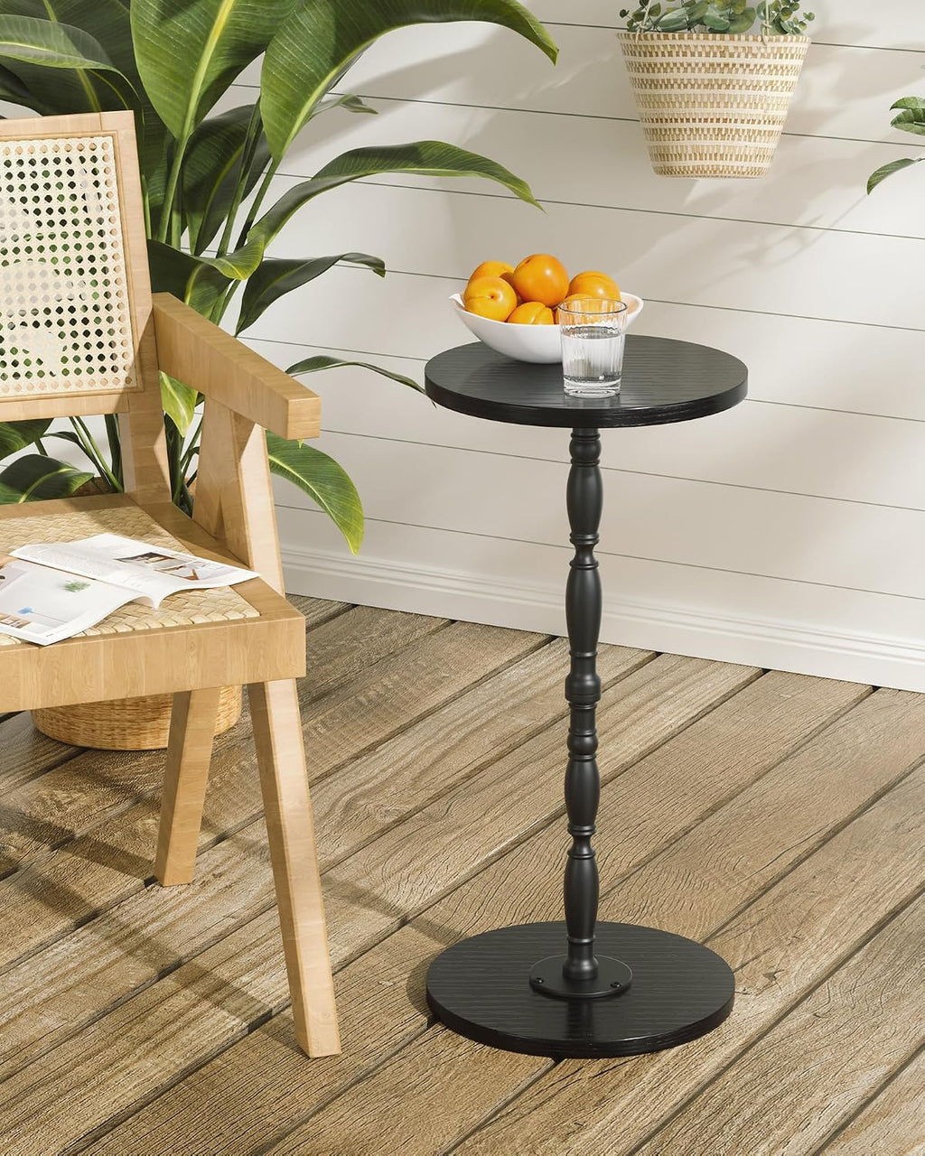 Round Side Table, Drink Table for Small Spaces, Vintage Accent Side Table, Pedestal End Tables for Bedroom, Living Room, Sofa Couch and Corners, Black