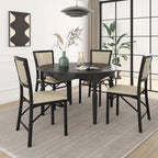 VECELO Folding Dining Chairs Set of 4, Metal Padded Foldable Seating with Comfortable Faux Leather, Space-Saving Portable Guest Seats for Kitchen & Office, No Assembly, Creamy Beige