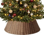 Sweetcrispy Christmas Tree Collar, Wicker Tree Collar for 6-9ft Trees, 4-Piece Wicker Base Cover, Handwoven & Durable for Holiday Decor, Decorative, Brown