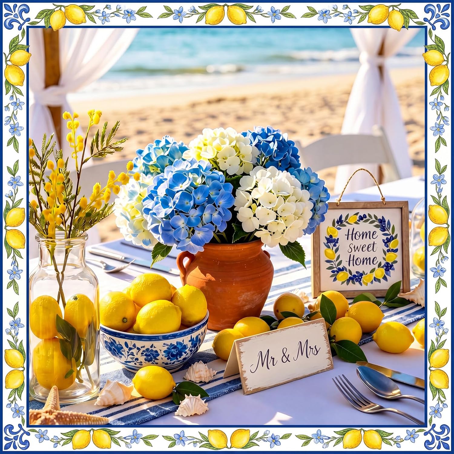 Norme 63 Pcs Artificial Lemon Decoration for Home Centerpiece, Faux Yellow Lemons, Artificial Fake Lemon Leaves and Wooden Desktop Sign Decor for Home, Kitchen, Party Decor, Photography Props