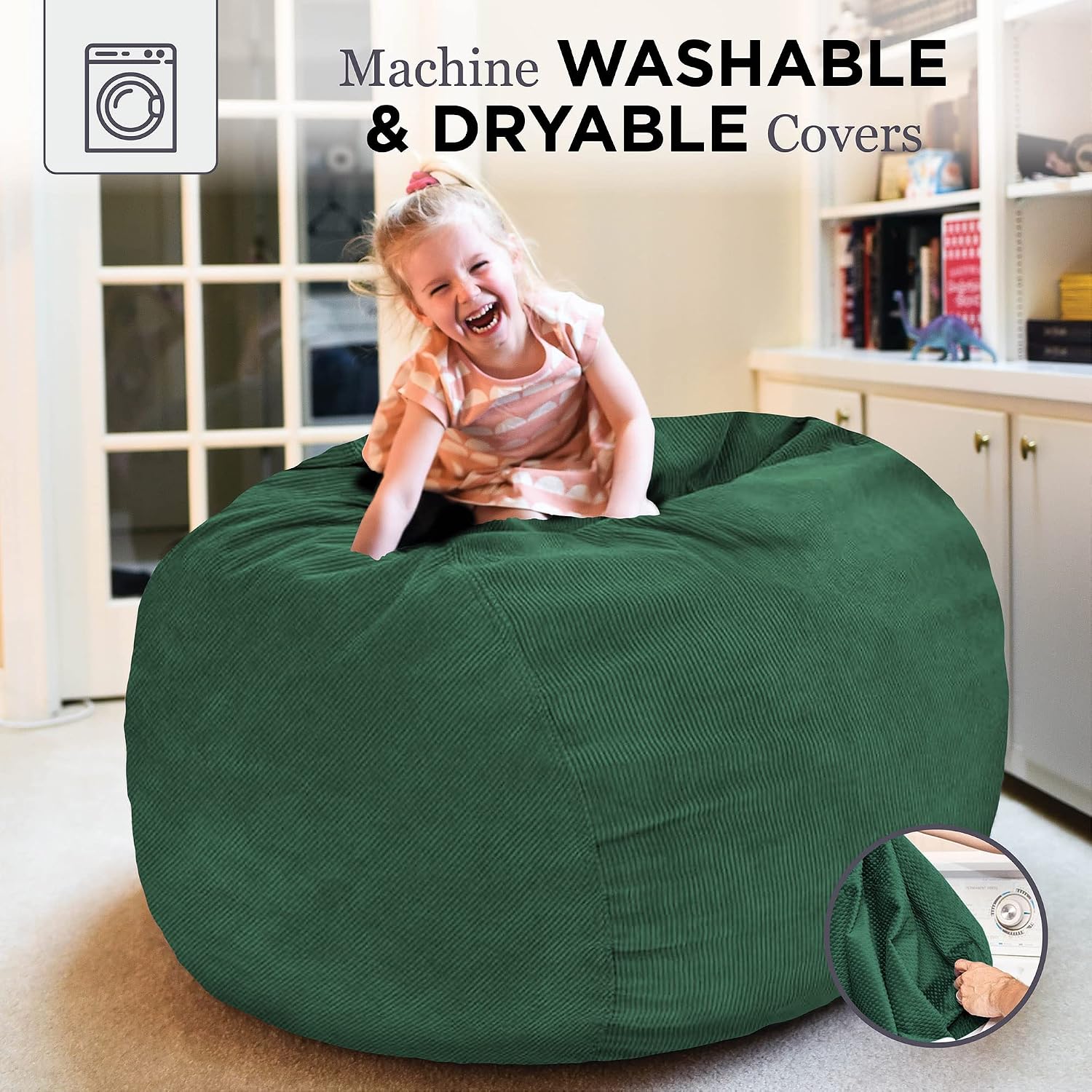 CordaRoy's Corduroy Bean Bag Chair, Convertible Chair Folds from Bean Bag to Lounger, As Seen on Shark Tank, Rainforest - Full Size