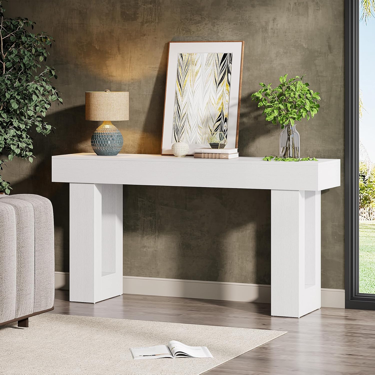 Tribesigns 63-Inch Long Console Table, Farmhouse Wooden Sofa Table Behind The Couch, Narrow Entryway Table for Entrance, Hallway, Living Room (White)