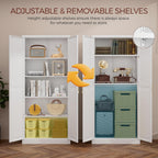 71" Tall Metal Pantry Cabinet, White Kitchen Pantry Storage Cabinet with 4 Adjustable Shelves and Gold Handles, Cupboard for Kitchen, Dining Room, Living Room, Bathroom
