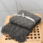 Geometry Bed Runners Queen Size Solid Grey Bed Scarf with Tassel Boho Knit Bed Runner Scarves Decorative for Bedroom Home Hotel (91x24 Inches, 1 Piece)