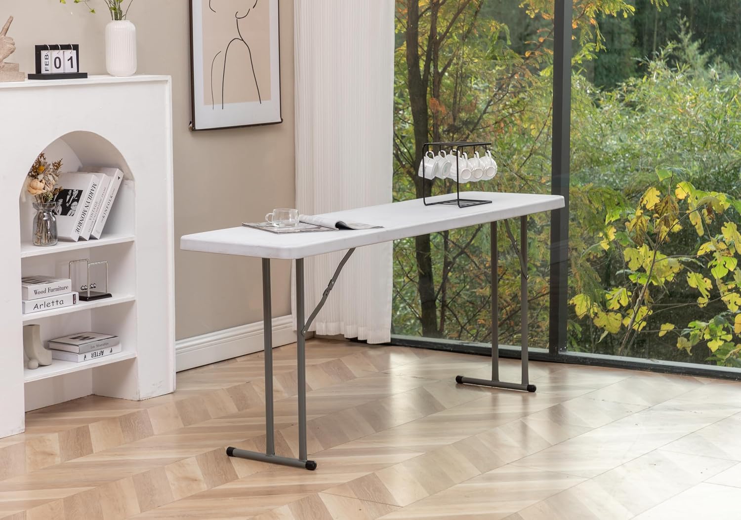 BTExpert 5-Foot Narrow Plastic Folding Training Table, 60” x 18” Portable Commercial Seminar Table, 29” Height, White, Lightweight Indoor Outdoor Event Utility Table