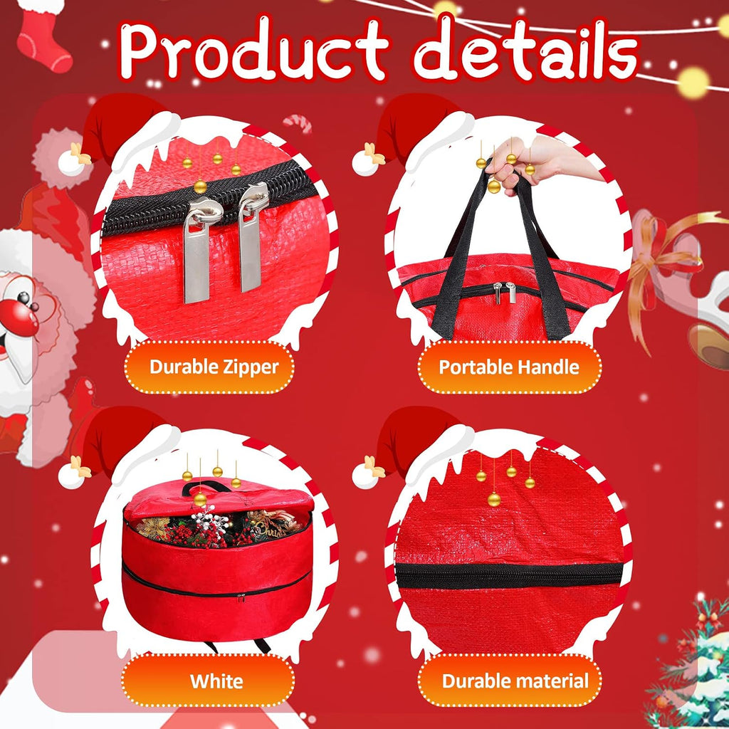 Double Layer Christmas Wreath Storage Container Bags Double Wreath Storage Container Zippered Bag with Handle Festive Storage Box Storage for Xmas Garlands, Red(2 Pcs,24 Inch)