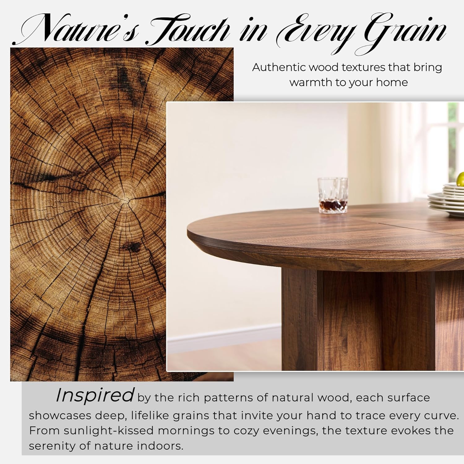 OKD 63 Inch Modern Wood Oval Dining Table for 4-6, Dining Room Table with Stable T-Shaped Base & Metal Frame & Thick Tabletop, Sturdy Kitchen Table for Dinner Room, Kitchen, Rustic Walnut