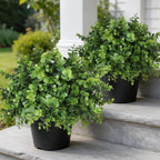 Set of 2 Artificial Eucalyptus Topiary Ball Trees for Front Porch Decor - 17" Faux Eucalyptus in Pot,Realistic Fake Eucalyptus Leaves Potted Plant for Farmhouse Home Front Door Outdoor Decor (Green)