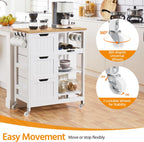 Yaheetech Kitchen Island Cart on Wheels, Rolling Storage Cart with Bamboo Countertop, 3 Drawers, 3 Removable Shelves & Lockable Casters for Dining Room, Bar, White