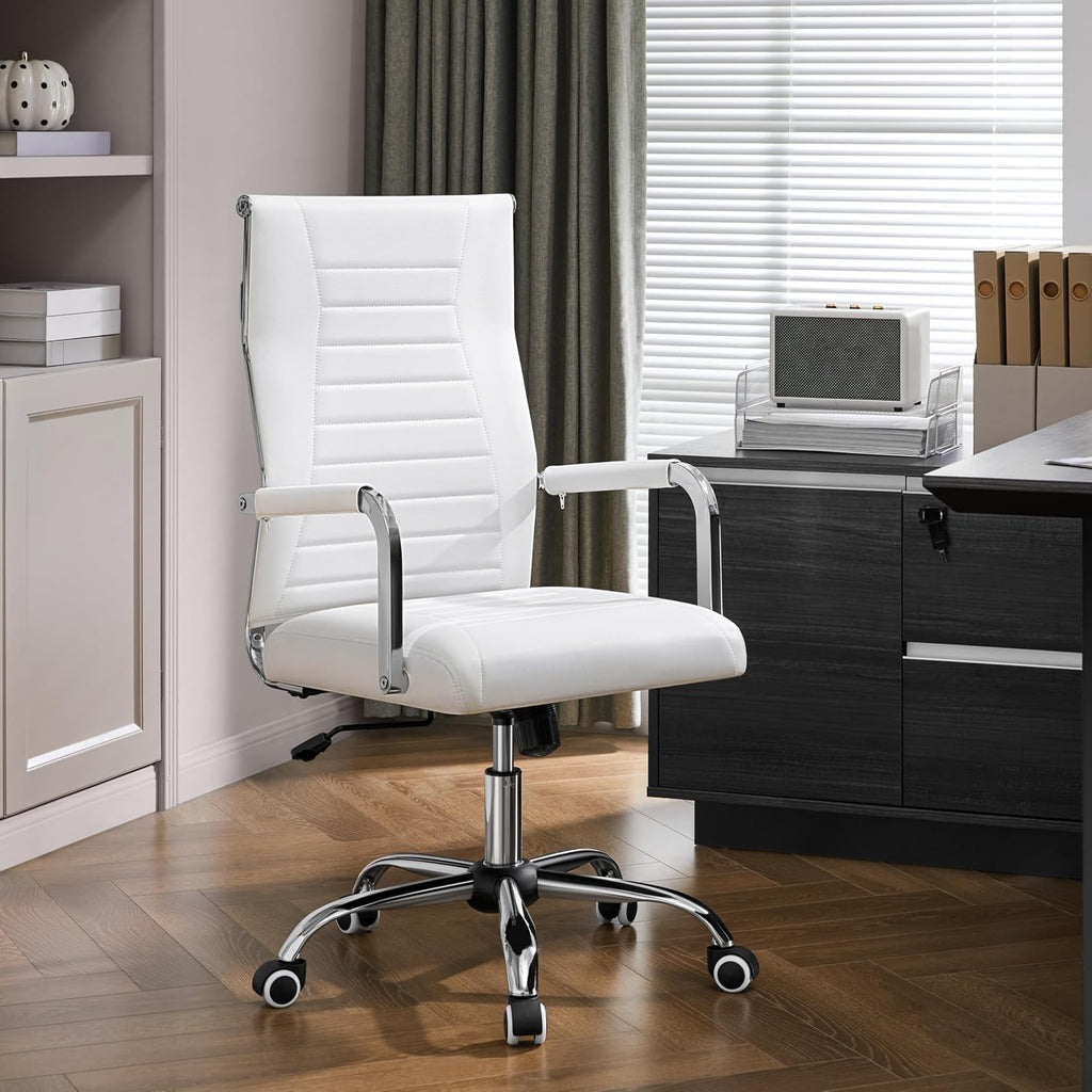 Yaheetech High-Back Office Desk Chair Executive Task Chair Management Chair PU Leather Chair Height Adjustable with Ergonomic Backrests for Conference and Home, White