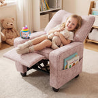 INFANS Kids Recliner, Toddler Lounge Chair with Adjustable Backrest Footrest Side Pockets Cup Holder 90 lbs Load, Velvet Fabric Toddler Couch
