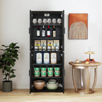 Farmhouse Storage Cabinet with 4 Door, Kitchen Pantry Storage with 4 Adjustable Shelves Wooden Cupboard for Kitchen, Dining Room, Living Room, Bathroom (Black)