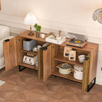 Fiogmub Fluted Accent Storage Cabinet, Kitchen Sideboard Buffet with 4 Fluted Doors, Adjustable Shelves for Living Room, Dining Room, Hallway (Walnut)