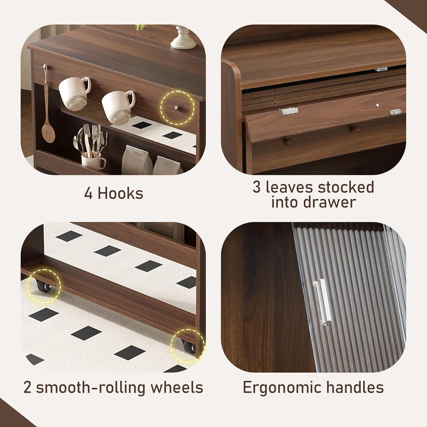 roomfitters 69" Kitchen Pantry Organizers and Storage Kitchen Cabinet with Extendable Dining Table and Coffee Bar, Walnut