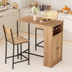 COSTWAY 3-Pcs Kitchen Table & Chairs Set, High Top Bar Table with 2 Stools, Storage, Adjustable Shelf, Metal Frame, Counter Height Dining Room Set for 2, Boho Rattan Table Set for Living Room, Study